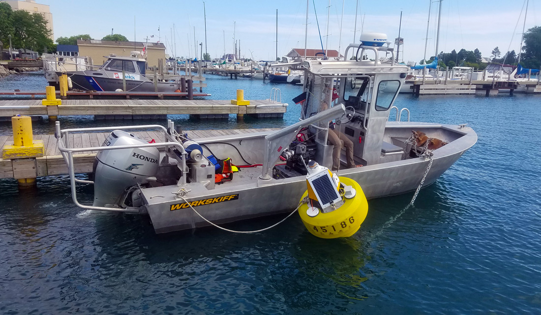 skiff with buoy in Waukegan Harbor