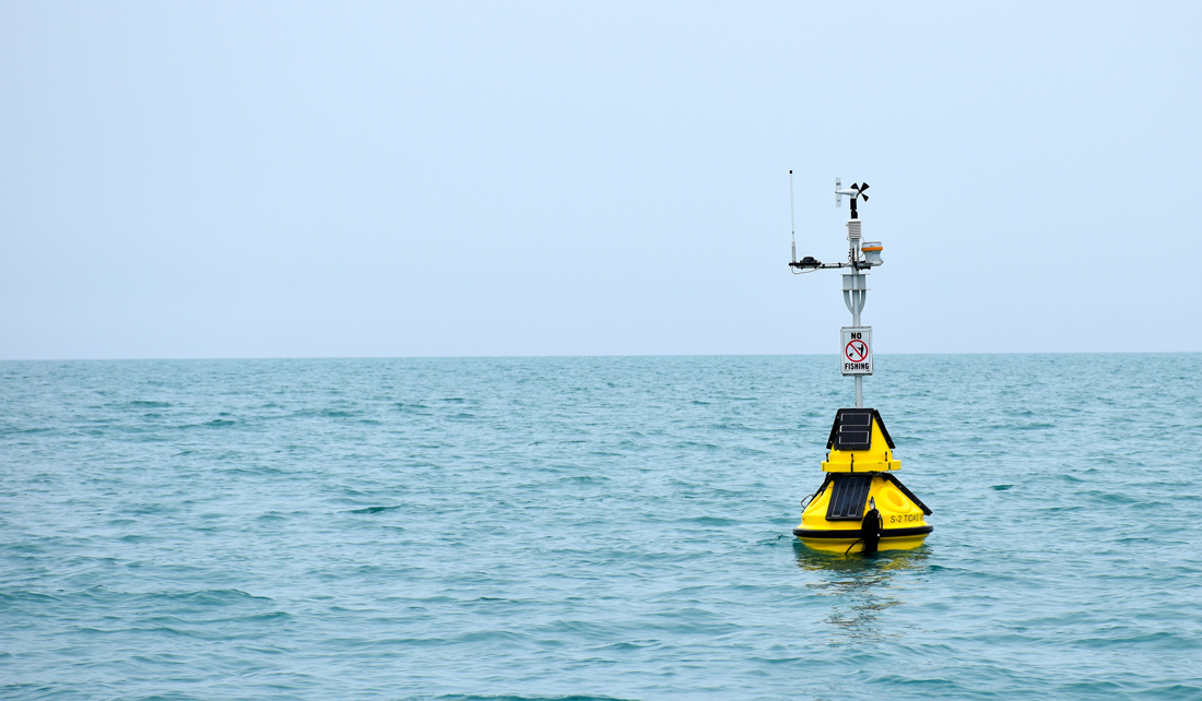 Michigan City buoy floating on Lake Michigan