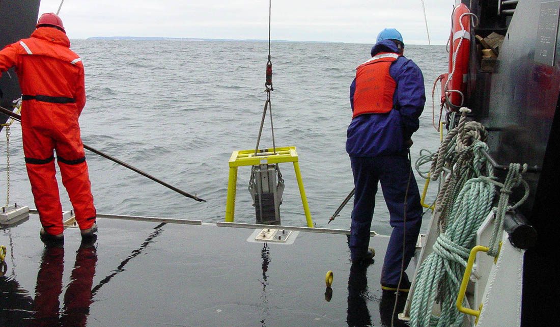 Researchers bring in a machine that collects Lake Michigan data