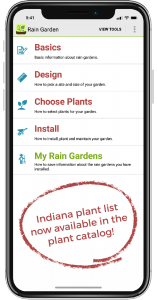 screenshot of homepage of Rain Garden app