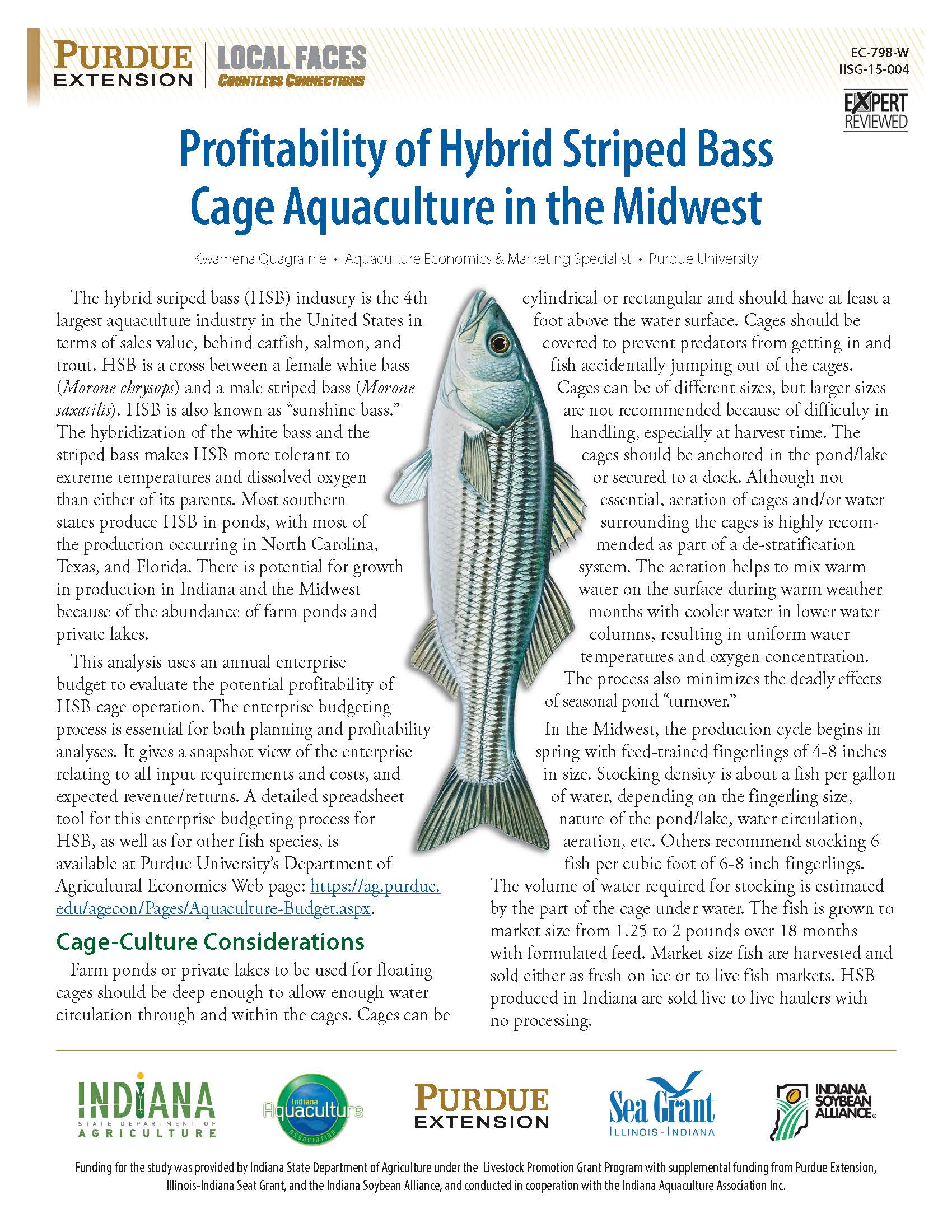 Profitability of Hybrid Striped Bass Cage Aquaculture in the Midwest Thumbnail