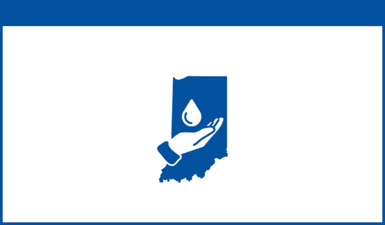 Indiana Master Watershed Stewardship Program logo - blue outline of Indiana with a graphic hand holding a water droplet