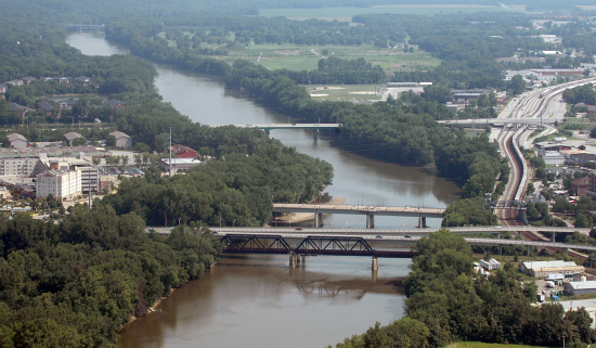 aerial view of the Wabash River between Lafayette and West Lafayette, Indiana