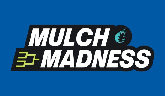 Mulch Madness logo with bracket and leaf graphic