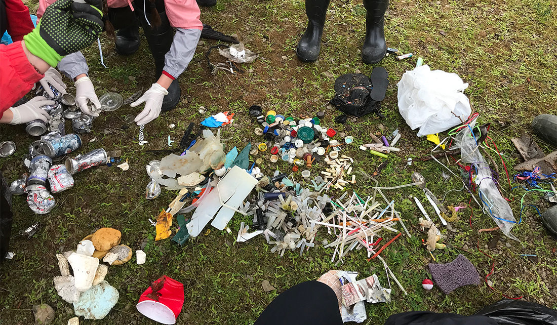 Assorted plastic debris collected in a cleanup around the Great Lakes