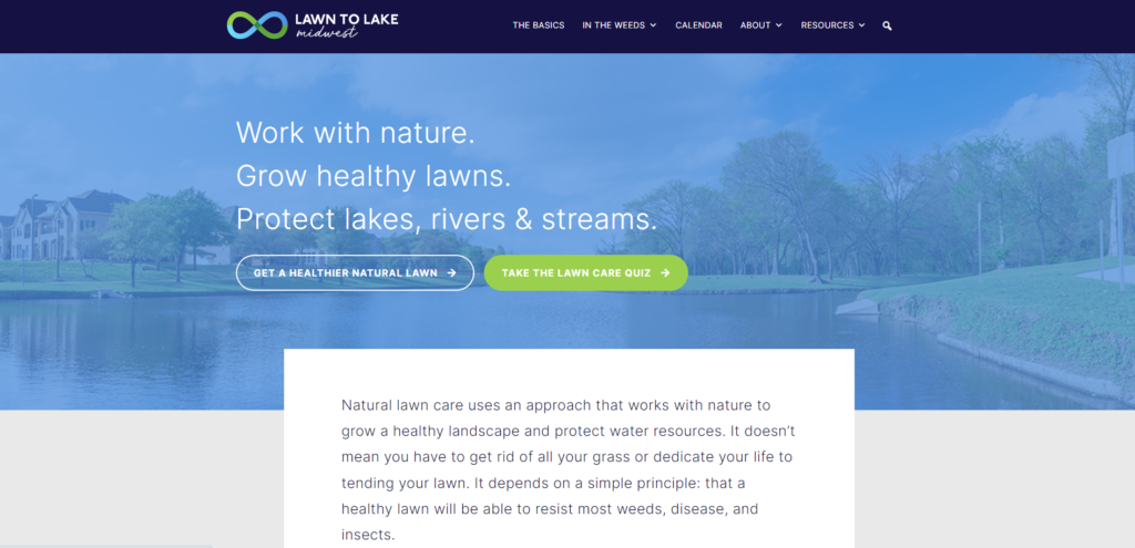 screenshot of homepage of lawntolakemidwest.org