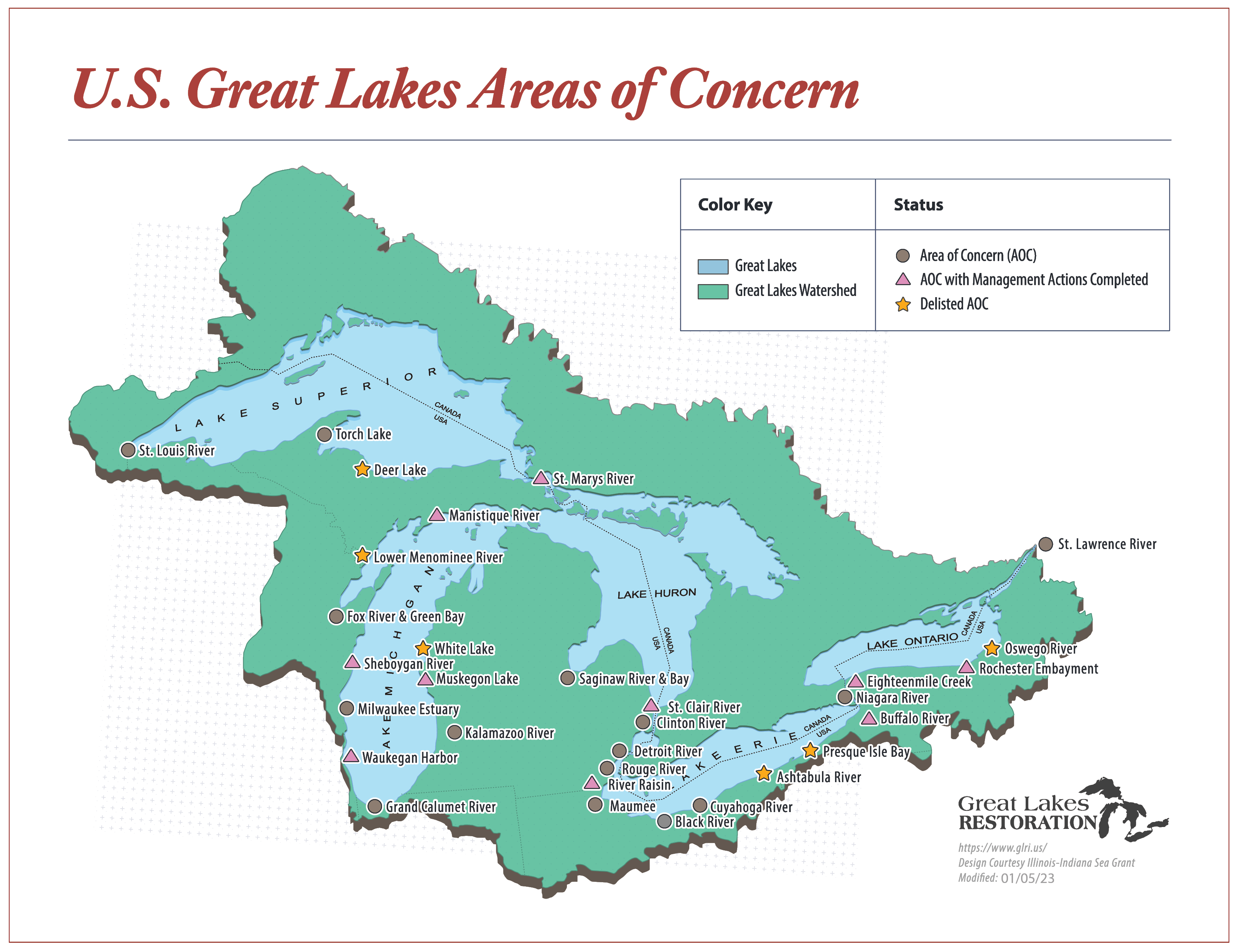 map of US Great Lakes Areas of Concern